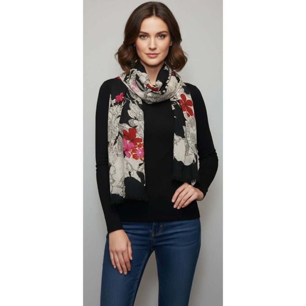 Petanu‎ pashma  anthropoligie women red black cream 100%  wool scarf lightweight